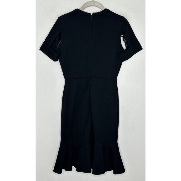 Bebe Black Short Sleeve Cut Out Stretch V Neck Ruffle Dress Size Small - Picture 7 of 7